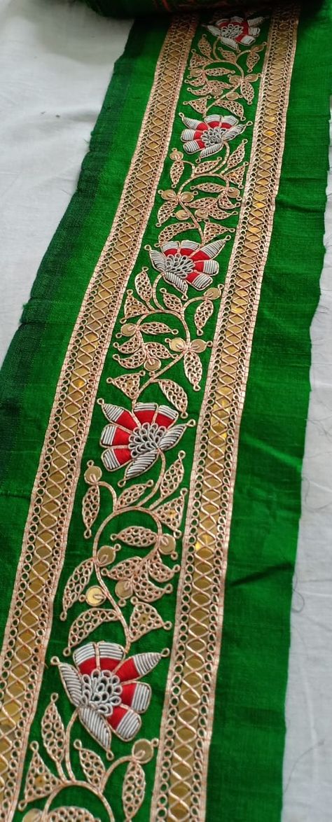 GORGEOUS MARODI WORK WITH METAL SEQUINS, PURE DORI AND THREADS Dori Embroidery Design, Marodi Work Blouse, Marodi Embroidery, Marodi Work, M Embroidery, Floral Machine Embroidery Designs, Latest Blouse Designs Pattern, Saree Border, Suits Design