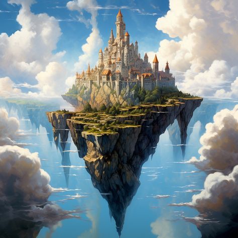 An introduction to the world of Floating Islands Floating Island Fantasy Art, Floating Island Landscape, Sky Islands Fantasy Art, Floating City Fantasy Art, Fantasy Floating City, Floating Island Illustration, Fantasy Floating Islands, Floating Island Drawing, Floating Islands Fantasy Art