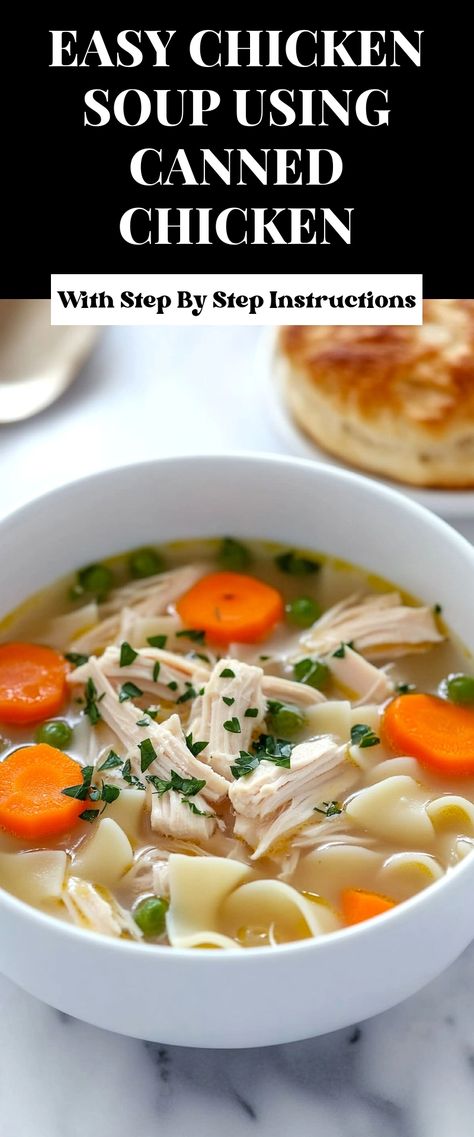 Image for Easy Chicken Soup Using Canned Chicken Chicken Noodle Soup Canned Chicken, Soup With Canned Chicken, Canned Chicken Soup Recipes, Can Chicken Recipes Easy, Quick Chicken Soup, Using Canned Chicken, Hearty Chicken Soup, Healthy Chicken Soup, Easy Chicken Soup