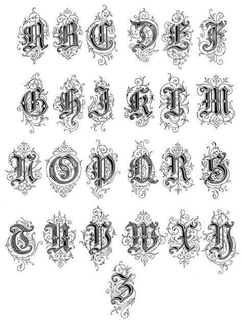 Tattoo Font Styles, Old English Alphabet, Letters Tattoo, Tattoo Lettering Alphabet, Tattoo Fonts Alphabet, Lettering Styles Alphabet, Gothic Lettering, Tattoo Lettering Styles, Typography Alphabet