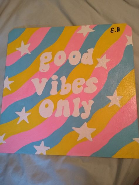 Painting Ideas Summer Vibes, Good Vibes Only Painting, Dorm Canvas Art, Dorm Canvas, Mini Canvases, Art Painting Tools, Cute Paintings, Diy Canvas Art Painting, Mini Canvas Art