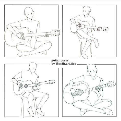 Flying Clothes Drawing, Clapping Pose Reference, Playing Keyboard Pose Reference, Holding Bird Reference Drawing, Band Poses Drawing, Guitar Poses Drawing, Guitar Drawing Reference, Playing Guitar Pose Reference, Guitar Drawing