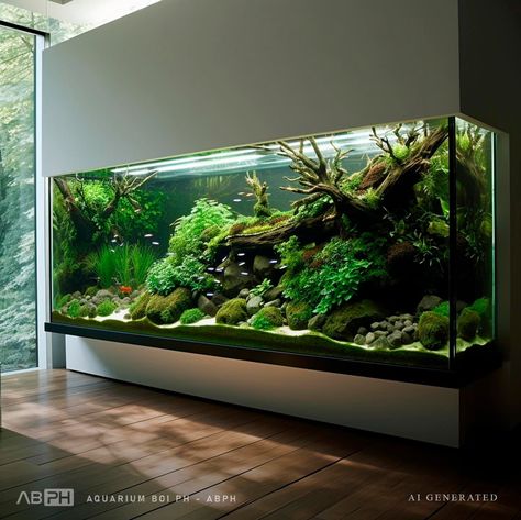 Corner Aquarium Ideas, Aquascape Design Natural, Aquarium Design Fish Tanks, Wall Aquarium Design, Aquarium At Home, Corner Aquarium, Modern Aquarium, Terrarium Wall, Aquarium Wall