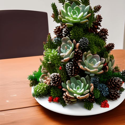 10 Succulent Christmas Decorations to Spruce up Your Holiday Succulent Christmas Wreath, Succulent Christmas Tree Diy, Christmas Succulent Arrangements, Christmas Succulent Ideas, Christmas Succulents, Succulent Christmas Tree, Sand Creations, Succulent Christmas, Christmas Cactus Plant