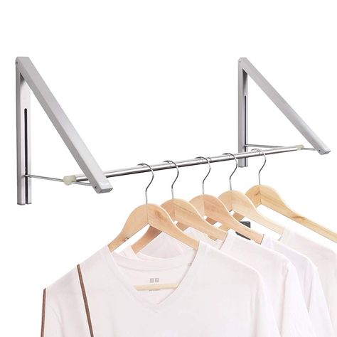 Anjuer Wall Mounted Drying Rack Clothes Hanger Folding Wall Coat Racks Aluminum Home Storage Organiser Space Savers Silver 2 Rakcs with Rod : Amazon.ca: Home Laundry Room Drying Rack, Wall Mounted Drying Rack, Laundry Hanger, Laundry Room Closet, No Closet Solutions, Dorm Accessories, Folding Walls, Drying Rack Laundry, Laundry Dryer