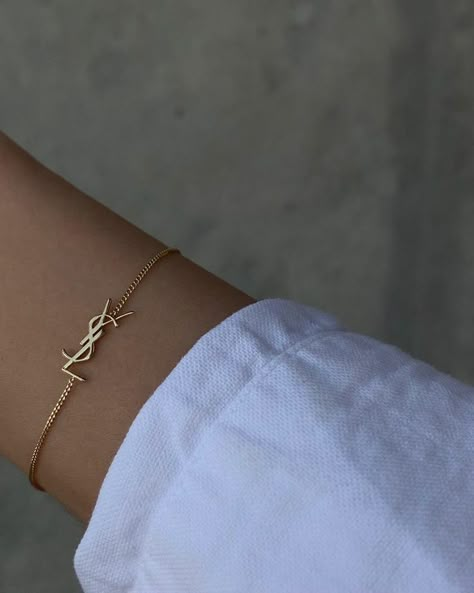 Ysl Bracelet, Ysl Jewelry, Gold Bracelets Stacked, Luxe Jewelry, Letter Bracelet, Classy Jewelry, Jewelry Essentials, Jewelry Lookbook, Initial Bracelet