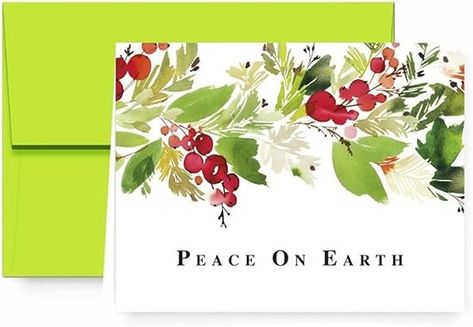 Amazon.com : Paper Frenzy Peace on Earth Garland Christmas Cards and Envelopes - 25 pack : Office Products Watercolor Christmas Tree, Christmas Card Set, Christmas Stationery, Green Envelopes, Garland Christmas, Holiday Garlands, Watercolor Christmas Cards, Thank You Note Cards, Peace On Earth