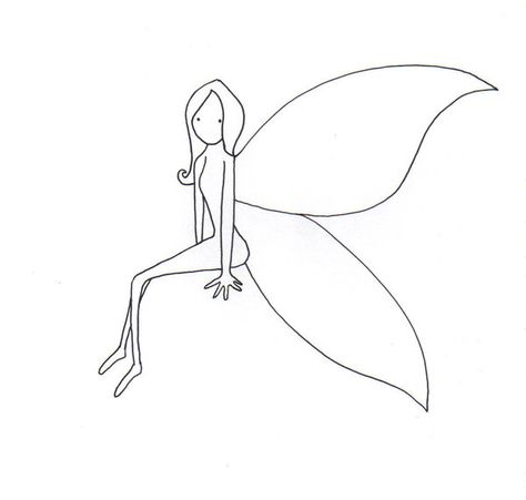 Simple Fairy by Gugu-V on DeviantArt Simple Fairy Illustration, Fairy Outline Simple, Fairy Simple Drawing, Fairy Outline Drawing, Small Fairy Drawing, Easy Fairy Drawings Simple, Fairy Silhouette Simple, Fairy Core Drawing, Fairy Line Drawing