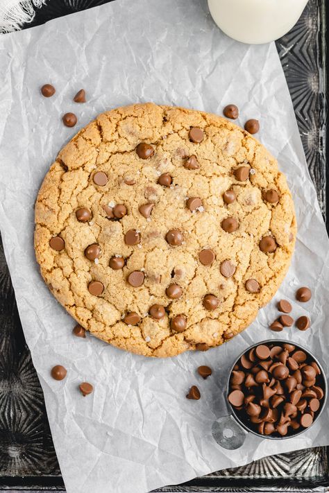 One Giant Cookie Recipe, Big Chocolate Chip Cookie Recipe, One Big Chocolate Chip Cookie, Chocolate Chip Big Cookie, Big Fluffy Chocolate Chip Cookies, One Giant Chocolate Chip Cookie, Big Thick Chocolate Chip Cookies, Giant Cookie Recipe, Moist Chocolate Chip Cookies