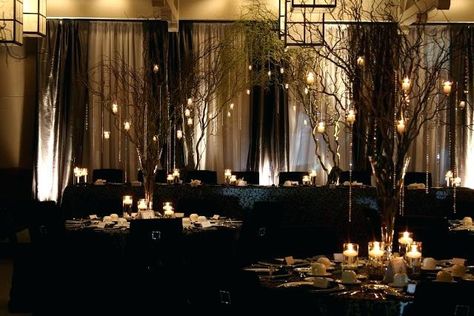 Gold Table Centerpieces, Head Table Wedding Backdrop, Branch Centerpieces, Halloween Themed Wedding, Tree Centerpieces, Goth Wedding, Dark Wedding, Gothic Wedding, Halloween Wedding