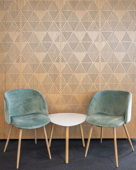 Acoustic panels with bespoke perforation | Gustafs Scandinavia Building Entrance, Concrete Facade, Wall Pattern, Acoustic Panel, Acoustic Solutions, Acoustic Wall Panels, Nordic Lights, Acoustic Wall, Oslo Norway