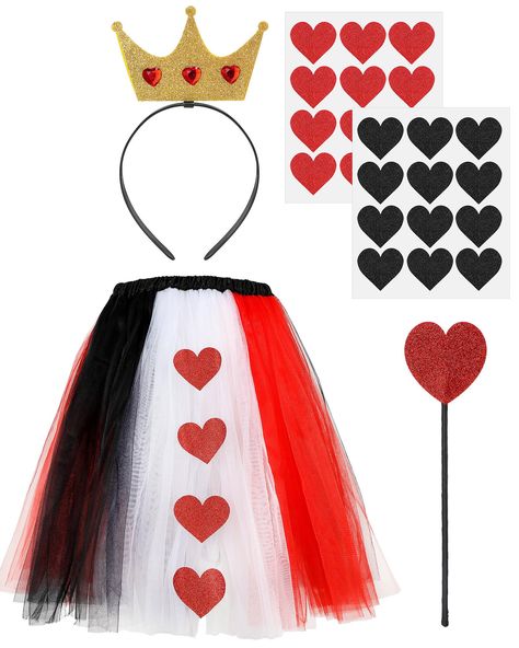 PRICES MAY VARY. All in One Package Fit for a Queen: this package includes 1 x tutu skirt, 1 x gold crown headband, 1 x heart scepter, 1 set of heart stickers (24 pieces); Ideal for your Halloween costume, these accessories bring out the classic queen in you; This package serves as a practical option for anyone; Red princess costume crown or queen tutu dress for girls' birthday parties Nice Sized to Suit Most Adults: our Halloween women costume set is uniform in size, one size fits most adult wo Queen Of Hearts Decorations, Gold Crown Headband, Halloween Party Accessories, Red Princess, Women Costume, Queen Costume, Costume Set, Dressup Party, Princess Costume