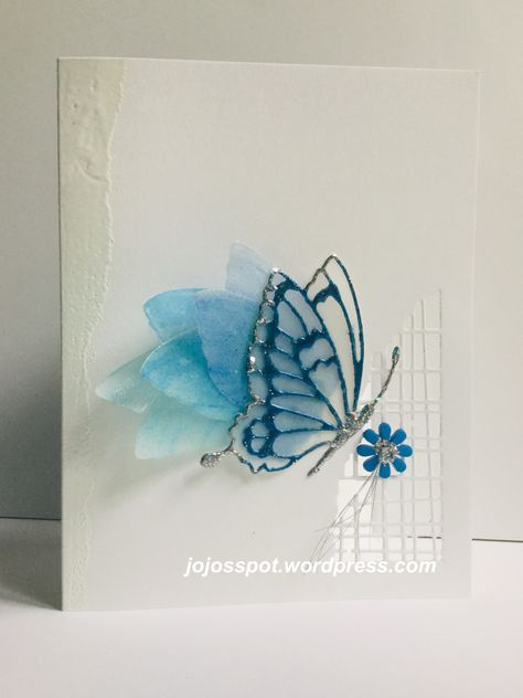 Blue Handmade Cards, Side Butterfly, Workshop Inspiration, Dragonfly Cards, Watercolor Butterflies, Box Challenge, Vellum Cards, Make Your Own Card, Art Corner