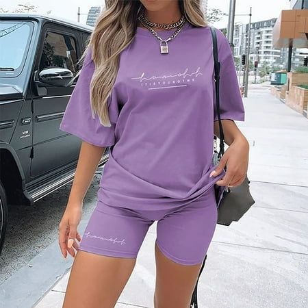 Women Fashion Casual Summer Printing Short Sleeve O-Neck Top And Shorts Set Please check the Size Chart before order. If you are not sure the size, please send message to us. Features: Fashion design,100% Brand New,high quality! Product information: Season:Summer Gender:Women Occasion:Daily,Casual, Material:Polyester Style:Casual Sleeve length:Short sleeve Thickness:Standard How to wash:Hand wash Cold,Hang or Line Dry What you get:1PC Tops+1PC PantsNote Please compare the detail sizes with yours Two Piece Outfits Shorts, Two Piece Sets Summer, Sportswear Outfits, Estilo Fitness, Set Outfits, Stylish Letters, Tracksuit Women, Suit Fashion, T Shirt And Shorts