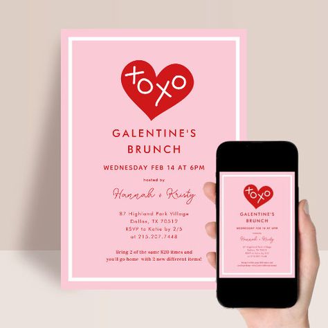 Retro XOXO Galentine's Day Brunch Invitation Brunch Invitations, Ways To Save, Diy Business, Hat Crafts, Gaming Wall Art, Baby Accessories, Craft Party, Mobile App, Valentine Day Gifts