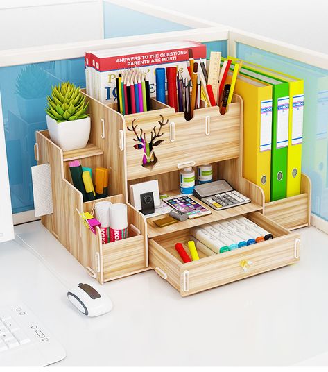 Pen Holder Nordic Lns Storage Box Creativity Office,desk Stationery Box Wooden Large Capacity Rack Wooden Book Box - Pen Holders - AliExpress Office Desk Organizer, Pen Pencil Holder, Desk Stationery, Pen Storage, Desk Organization Office, Wooden Books, Home Office Storage, House Furniture Design, Stationery Organization