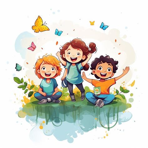 Childrens Day Illustration, World Children's Day, Children Day, Wall Art Tutorial, Wall Street Art, Illustration Art Kids, School Wall Art, School Painting, Books For Self Improvement