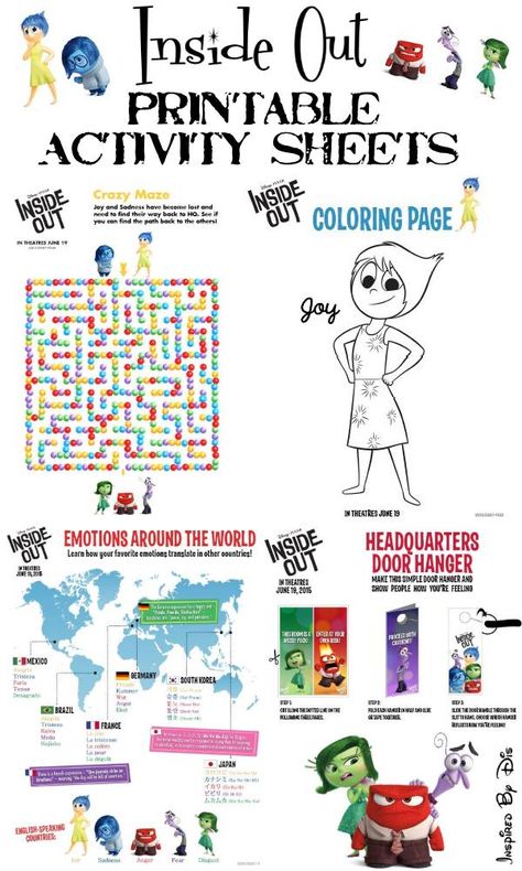 Inside Out Free Printable Activities and Recipes Inside Out Worksheets, Inside Out Emotions, Emotions Activities, Free Printable Activities, Mindy Kaling, Kids Line, Coloring Page Ideas, Page Ideas, Feelings And Emotions