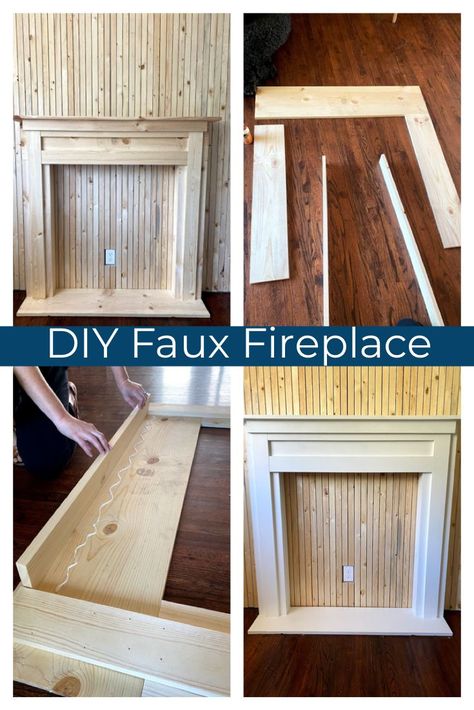 Faux Fireplace Plans, Highlights Diy, Diy Faux Fireplace, Bookshelf Mantle, Diy Fireplace Mantle, Farmhouse Fireplace Decor, Ghosts And Goblins, Fireplace Diy, Tall Fireplace