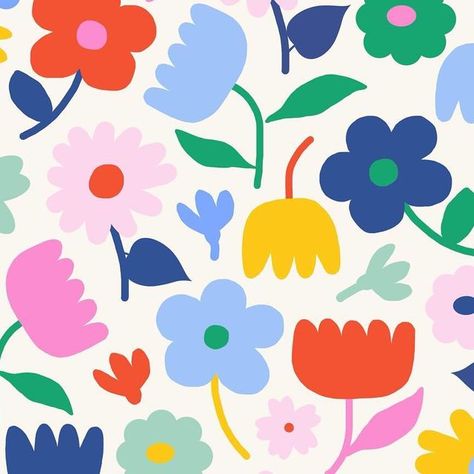 GALE SWITZER on Instagram: "M E D L E Y 🌸 say hello to the newest colourway in this floral medley. Light, bright and full of happy blooms.  Swipe through to see it come to life on wallpaper, fabric and decor…. . . . Available @spoonflower + @society6 + @happywall_com wallpaper" Flat Floral Illustration, Bold Flower Pattern, Festive Floral Print Digital Patterns, Groovy Floral Pattern, Bright Flower Wallpaper Print Patterns, Ipad Painting, Adobe Illustrator Design, Wallpaper Fabric, Leaf Illustration