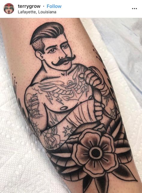 Trad Boxer Tattoo, Traditional Fighter Tattoo, Boxer Tattoo Traditional, Traditional Man Tattoo, Boxe Wallpaper, American Traditional Boxer, Old School Boxer Tattoo, Traditional Boxer Tattoo, Traditional Sleeves