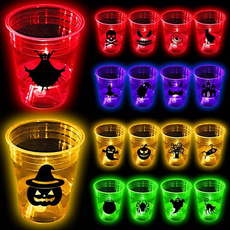 PRICES MAY VARY. Wide Applications: Perfect for indoor or outdoor Halloween events, house parties, birthdays, theme nights, BBQs, holidays, the beach, bars, dance clubs, concerts, festivals, karaoke, to fill with soda, juice or beverages. Halloween Glow Party Cup: 23 16oz cups, 24 LED lights(6 red, 6 blue, 6 green, 6 orange), 24 horror stickers, 24 waterproof stickers. Halloween night special: Increase the party atmosphere, the night is special and also great as a glow-in-the dark fun party. Mak Kids Party Cups, Halloween Party Centerpieces, Adult Halloween Party Decorations, Halloween Party Cups, Horror Stickers, Halloween Glow In The Dark, Glow Halloween, Halloween Candy Bowl, Glow In The Dark Party