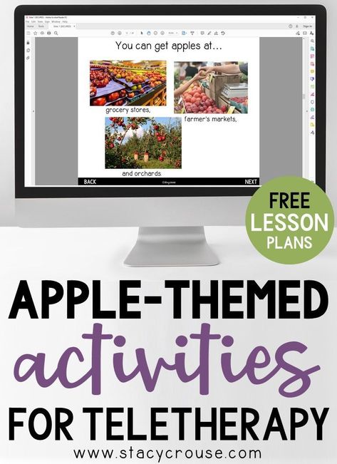 Make fall lesson planning for teletherapy easy with this list of links to apple themed activities that target a variety of speech and language goals. The variety in this round up of virtual field trips, Boom Cards, books, videos, games, articles, and more will give you something for each of your speech therapy students, using a fun fall theme that your students will love! Slp Teletherapy, Apple Lesson Plans, Speech Therapy Activities Elementary, Lesson Plan Activities, Speech Teletherapy, Speech Therapy Themes, Speech Therapy Activities Language, High School Speech Therapy, Activities Elementary