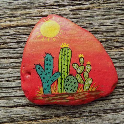 Prickly Cactus Painted Rock,Decorative Accent Stone, Paperweight by HeartandSoulbyDeb on Etsy Cactus Rocks, Painted Rock Cactus, Rock Cactus, Prickly Cactus, Cactus Painting, Paint Rocks, Hippie Painting, Painted Rocks Craft, Painted Rock Ideas