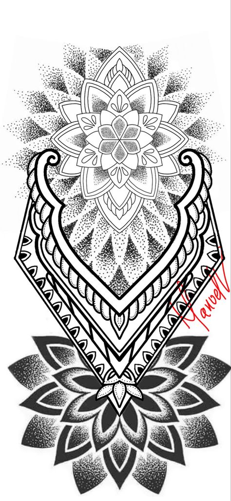 Diseño creado para tatuaje, inspirado en mándalas y arte indu. Floral Tattoo Design, Tatting, Piercings, Tattoo Designs, Tattoos, Drawings, Floral, Design