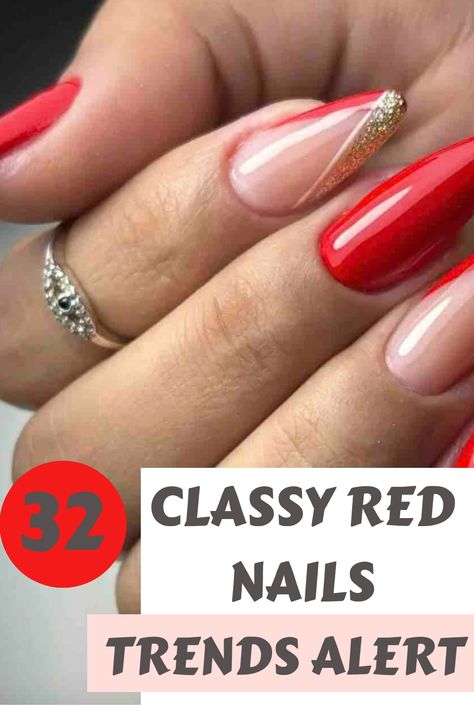 Explore a stunning array of red nail designs that perfectly balance boldness and elegance. From vibrant hues to timeless styles, discover the world of sophistication through mesmerizing red nails. Elevate your manicure with confident and impactful red shades that leave a lasting impression. Red Nails Ideas French, Red Nails Almond Shape Design, Red Acrylic Nails French Tip, What Color Nails With Red Dress, Classy Red Nails Design, Red White And Gold Nails, Red Nails Classy, Nail Art Designs Red, Square Red Nails