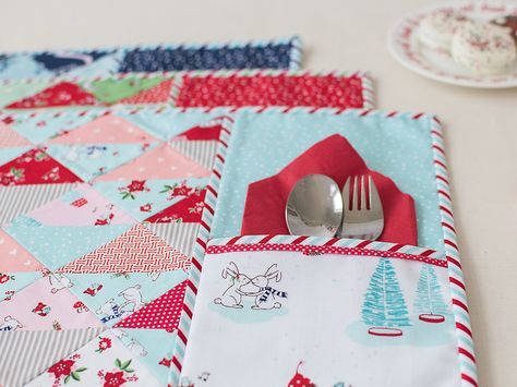 Good morning! Today is my stop on the Quilt Petite Blog Hop and I am happy you have stopped by! Quilt Petite, published by Tuva Publishing, is the first book (hopefully of many) by the sweet Sedef … Cute Cutlery, Woodland Fabric, Good Morning Today, Choosing Fabric, Place Mats Quilted, Christmas Placemats, Fabric Quilting, Pocket Pattern, Christmas Quilts