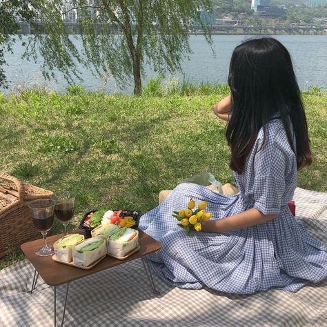 A Picnic, A Woman, Wine, Drinks, Water