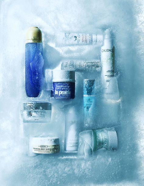 Marie Claire UK_Beauty_Cosmetic_Ice_Gennaio16 Ice Product Photography, Snowy Product Photography, Icy Product Photography, Dry Ice Product Photography, Winter Product Photography, Skincare Aesthetic Photography Blue, Skincare Water Photography, Foto Still Life, Ice Photography