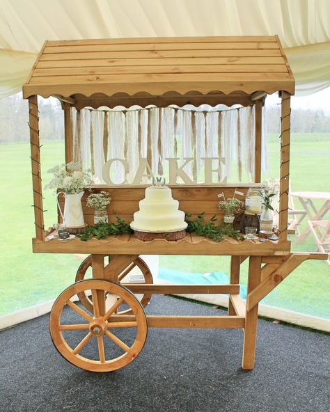 Wedding Candy Cart, Wooden Cart, Sweet Carts, Drink Cart, Mushroom Lights, Candy Cart, Rustic Romance, Prop Hire, Flower Cart