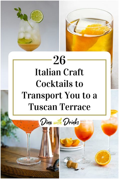 Collage of 4 italian craft cocktails. Italian Inspired Cocktails, Italian Cocktails For A Crowd, Italian Cocktail Recipes, Pitcher Drinks, Italian Drinks, Drink Topper, Craft Cocktail Recipe, Spritz Recipe, Italian Party