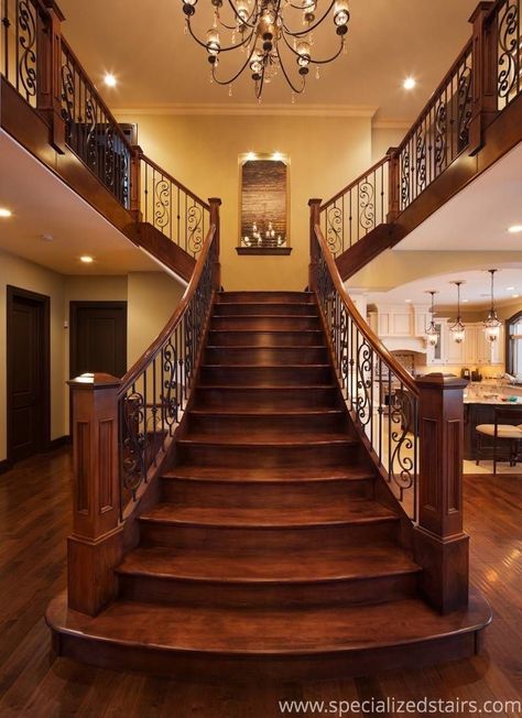 Elegant Maple Flare - Specialized Stair & Rail Elegant Stairs, Interior Stair Railing, Interior Railings, Luxury Staircase, Traditional Staircase, Stairs Design Interior, Stair Rail, Staircase Makeover, Staircase Railings