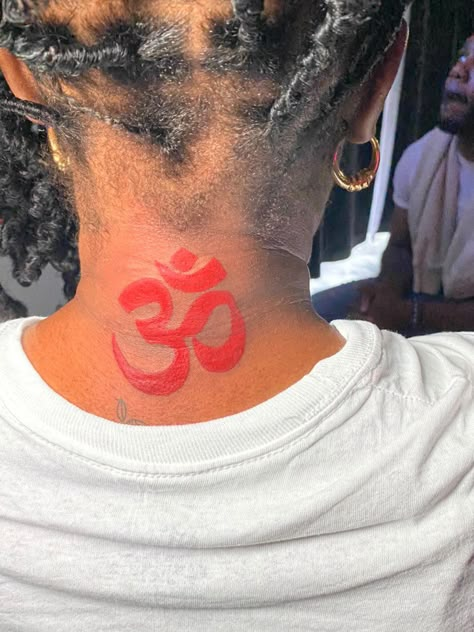 The Om Tattoo, Red Arabic Tattoo, Om Symbol Tattoo, Engraving Tattoo, Om Tattoo, Red Ink Tattoos, Tattoos For Black Skin, Red Tattoos, Symbol Tattoos