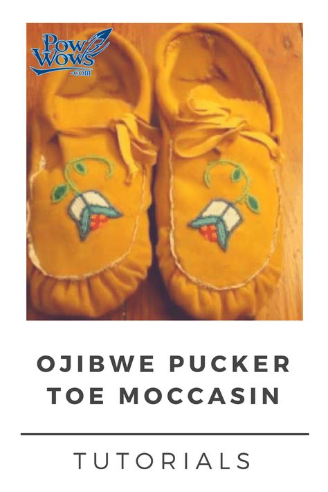 Ojibwe Pucker Toe Moccasin Tutorials - PowWows.com - Native American Pow Wows Leather Moccasins Diy Patterns, Beaded Moccasins Pattern, Leather Moccasins Diy, How To Make Moccasins, Gardening Cards, Moccasin Patterns, Indigenous Artwork, Baby Moccasin Pattern, Diy Moccasins