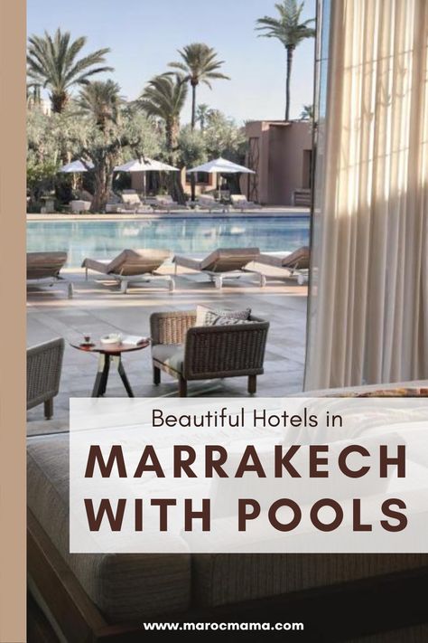 Are you travelling to Marrakech and want to stay in a hotel with pools? See the beautiful hotels in Marrakech with pools that you can book during your stay. Royal Mansour Marrakech, Beach Hotel Room, Morocco Beach, Visit Marrakech, Eco Lodges, Western Sahara, Hotel Pool, Rooftop Pool, Beautiful Hotels