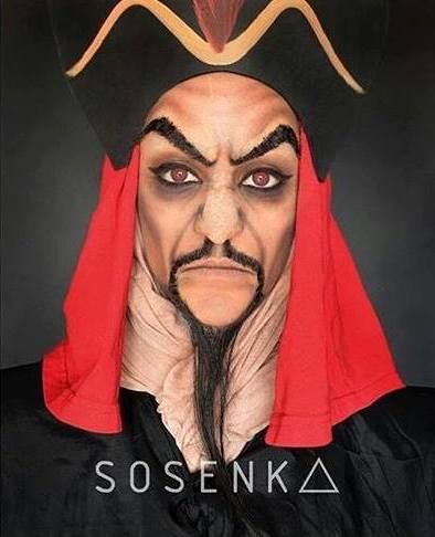 Jafar Makeup, Aladdin Face Paint, Aladdin Makeup Ideas, Jasmine Aladdin Makeup, Iago Aladdin Makeup, Aladdin Genie Makeup For Women, Jafar Costume, Disney Halloween Makeup, Disney Villain Party