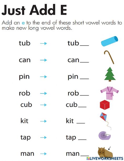 Silent E Worksheets, Magic E Words, Long Vowel Words, Phonics Worksheets Free, Silent E, Vowel Worksheets, Short Vowel Words, Phonics Rules, Cvce Words