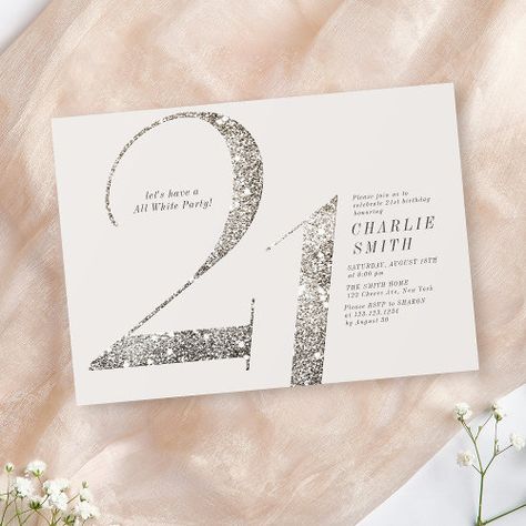 $2.98 | Modern minimalist all white party 21st birthday - elegant, typography, simple, minimalist birthday invitation, adult birthday invitations, 21st birthday invitations, 21st birthday party invitation, 21st invitations, white party invitations, glitter White Party Invitations, 25th Birthday Invitation, 21st Invitations, 25th Birthday Party, Minimalist Birthday, 25th Bday, 25th Birthday Parties, 25 Birthday, Birthday Party Theme Ideas