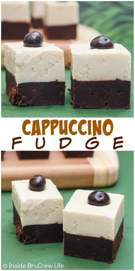 Layers of coffee and dark chocolate fudge makes a great Cappuccino Fudge.  Perfect holiday treat! Cappuccino Fudge, Coffee Fudge, Cream Fudge, Easy Fudge, Homemade Fudge Recipes, Dark Chocolate Fudge, Christmas Fudge, Coffee Cappuccino, Fudge Recipes Easy