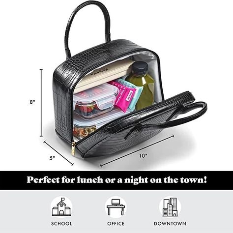 This lunch bag is designed with maximum storage efficiency. Pack all the essentials for a full day in these designer lunch bags for women. Large capacity fits lunch box containers Designer Lunch Bags, Small Lunch, Lunch Boxes For Women, Women Lunch Bag, Lunch Box Containers, Insulated Lunch Box, Croc Leather, Small Business Branding, Lunch Tote