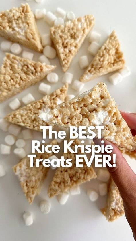 The BEST way to make Rice Krispie treats! It’s all about roasting the marshmallows 😋 That little step ramps up the flavor to the next level in the best way! Next time you make this iconic treat, try it this way if you haven’t already! The BEST Rice Krispie Treats In a large pot brown 4 tbs of unsalted butter until golden. At the same time, roast a whole bag of large marshmallows on a baking sheet lined with parchment under the broiler for 3 minutes or until golden. Once your butter is browned The Best Rice Krispie Treats, Best Rice Krispie Treats, Large Marshmallows, The Best Rice, Best Rice, Rice Krispie Cereal, Recipes With Marshmallows, Rice Crispy Treats, Crispy Treats