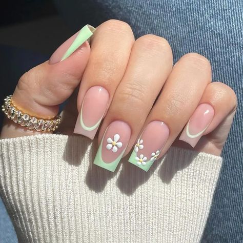 Mint Green Nails, Green Nail Designs, Cute Spring Nails, Green Nail, Trendy Nail Design, Nail Designs Spring, Nail Designer, Floral Nails, Manicure E Pedicure