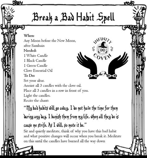 Bad Habits Spell, Counter Spell, Goddess Crystals, Break A Habit, Hoodoo Spells, Spells For Beginners, Easy Spells, Astrology Tarot, Witchcraft Books