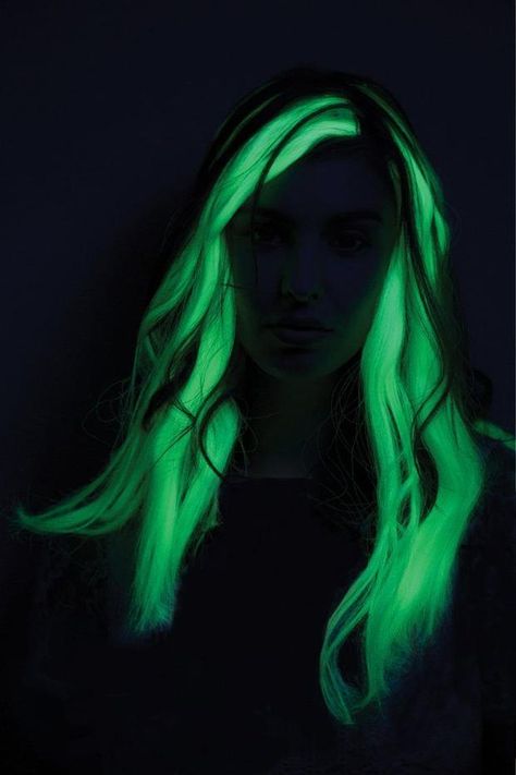 Glow in the Dark, Neon Green Hair Green Hair Color Ideas, Glow In The Dark Hair, Neon Green Outfits, Green Hair Color, Hair Color Styles, Underneath Hair Color Ideas, Neon Green Hair, Underneath Hair Color, Dark Green Hair