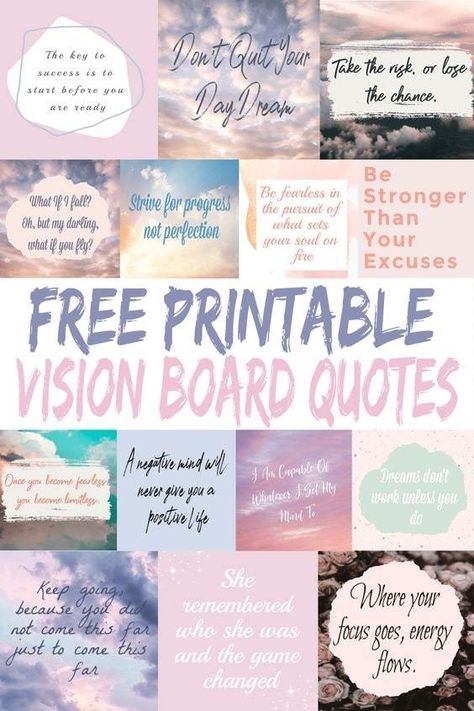 31 Free Vision Board Printables to Inspire Your Dreams Vision Board Themes, Creative Vision Boards, Free Vision Board, Vision Board Words, Vision Board Diy, Vision Board Printables, Vision Board Template, Free Printable Quotes, Vision Board Examples