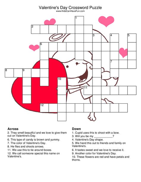 Valentine's Day Crossword Puzzle Valentines Word Search, Valentines Writing, Valentine Worksheets, Valentines Puzzles, Puzzles Printable, Printable Crossword Puzzles, Holiday Worksheets, Valentines Day Words, Candy Grams